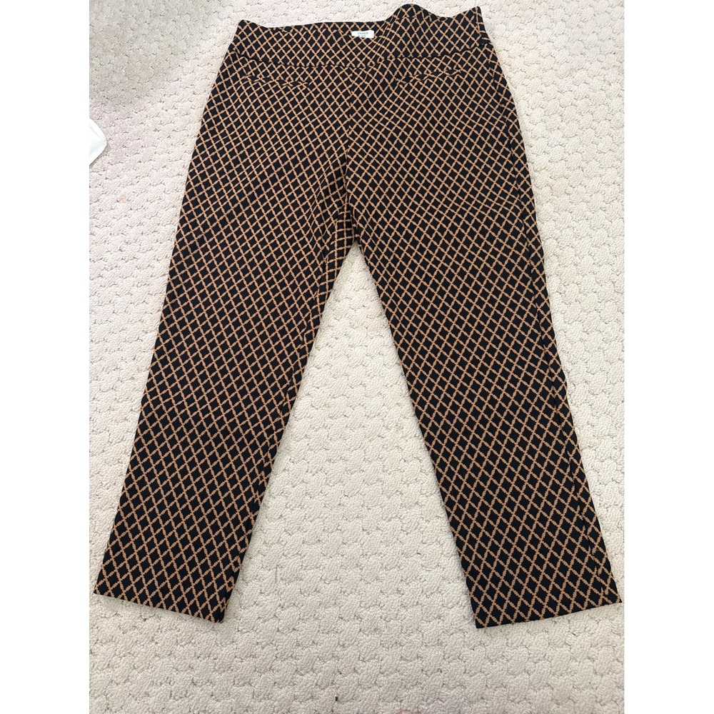 Crown & Ivy Womens 16 Black Tan Geometric Diamond Trellis Pull On Ankle Pants